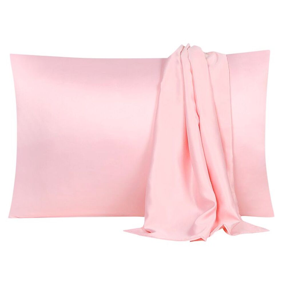 2pcs Silk Satin Pillowcase Soft Pillow Cases with Envelope Closure Pink